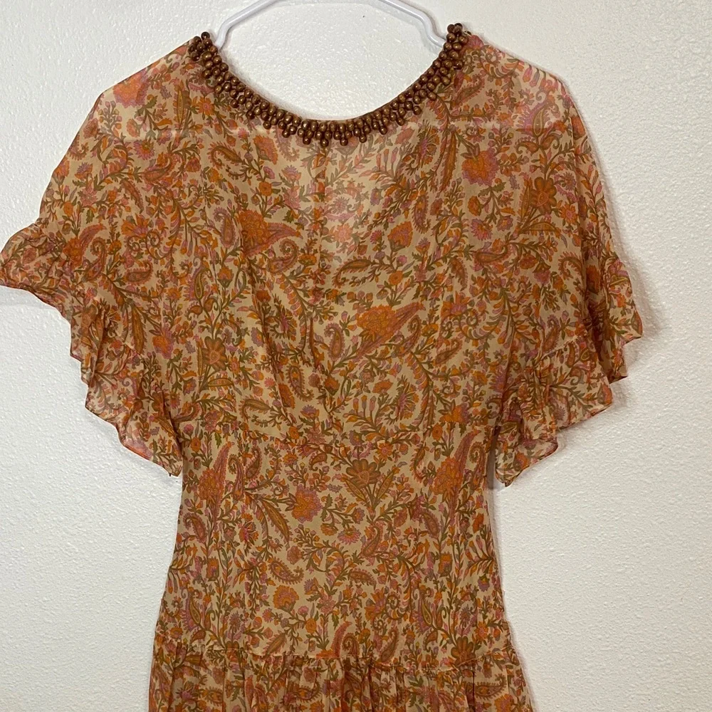 Adrianna Papell Orange and Brown Midi Dress vintage Size 6 100% Silk & poliéster - Picture 8 of 16